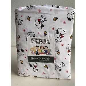 Peanuts Snoopy Woodstock Hearts Valentines Day‎ QUEEN Size Sheet Set Soft NEW